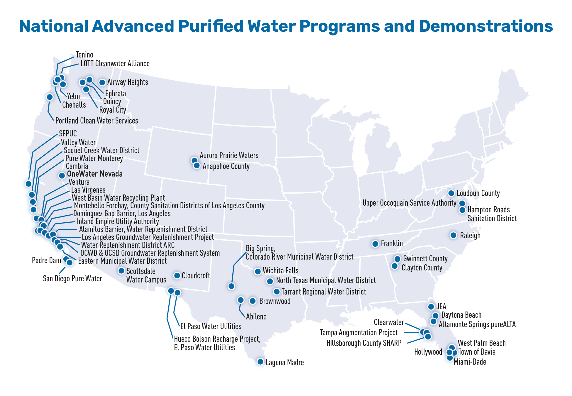 Map where recycled water is being used to augment drinking water supplies